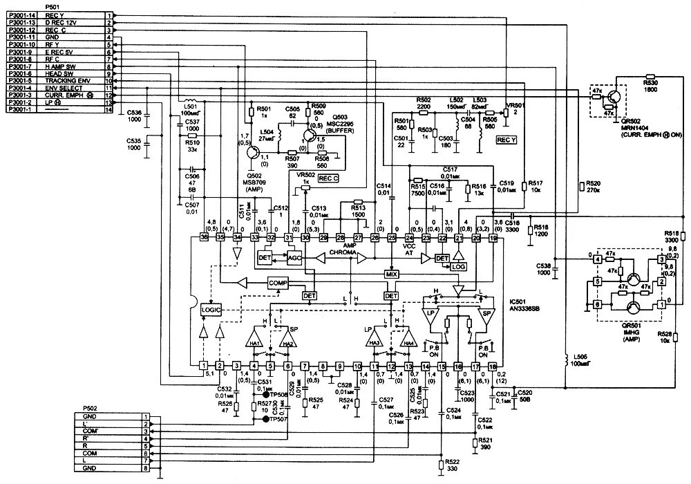 Принципиальная электрическая схема panasonic Вращающиеся трансформаторы БВГ и предварительные усилители видеомагнитофонов