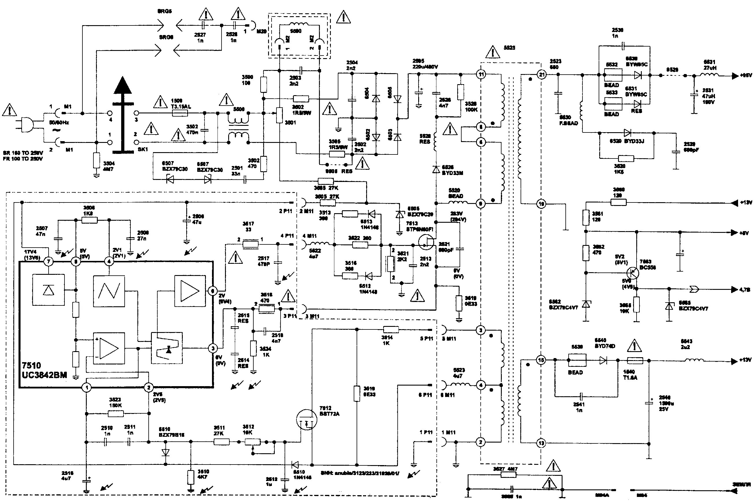 Принципиальная электрическая схема питания телевизора ue40eh6037k Подскажите принципиальную схему блока питания телевизора Philips 42PFL5322/60. К