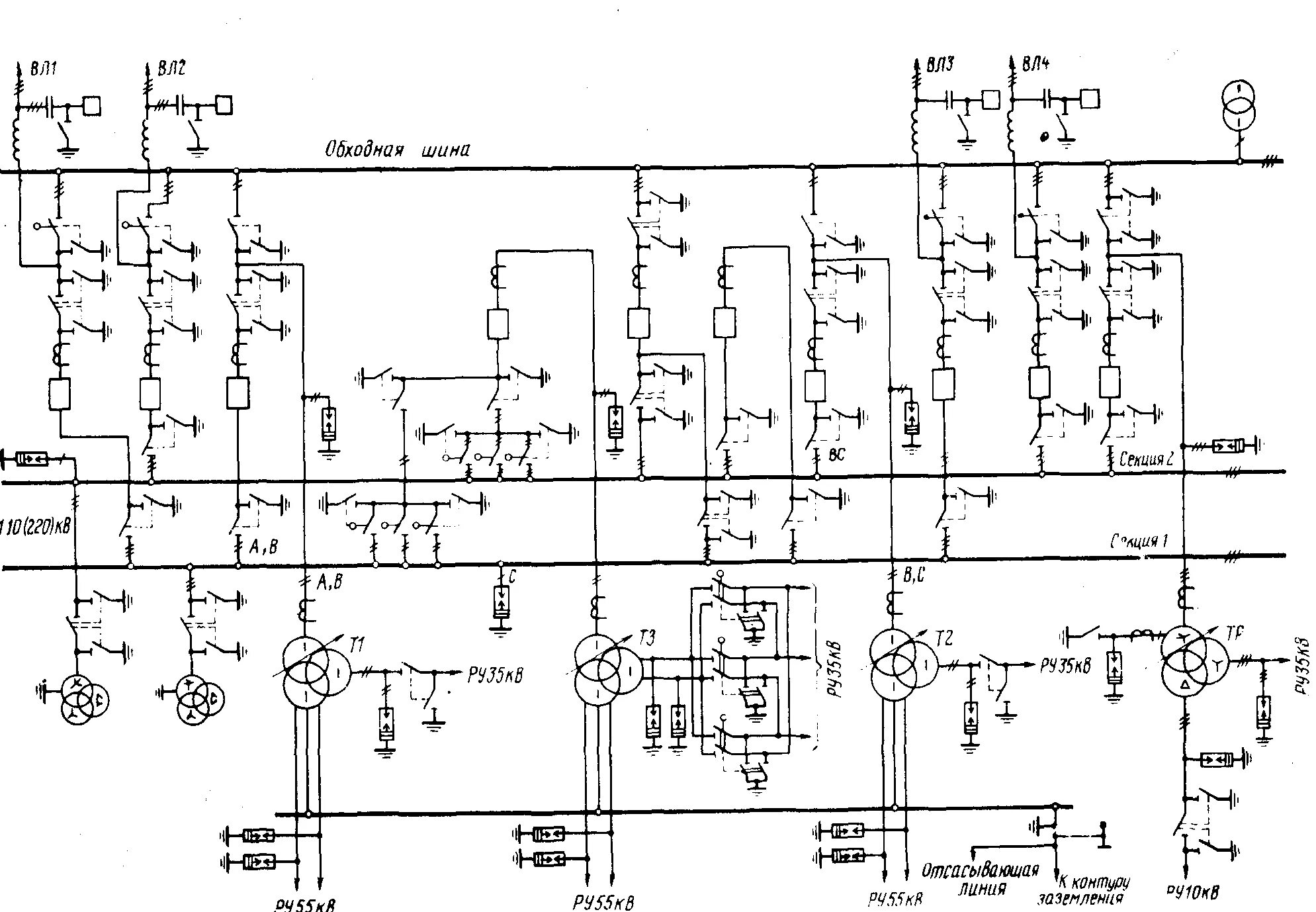 Принципиальная электрическая схема подстанции Опорная типовая подстанция Система тягового электроснабжения 2x25 кВ