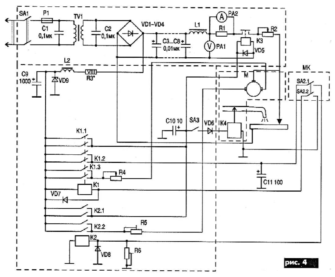 Принципиальная электрическая схема полуавтомата Схема простого сварочного полуавтомата