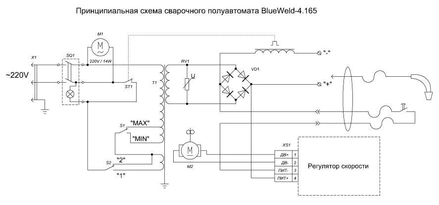 Принципиальная электрическая схема полуавтомата Сгорел регулятор подачи проволоки Blueweld 4.165 - Сообщество "Электронные Подел