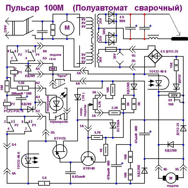 Принципиальная электрическая схема полуавтомата Радиосхемы. - Полуавтомат сварочный Пульсар