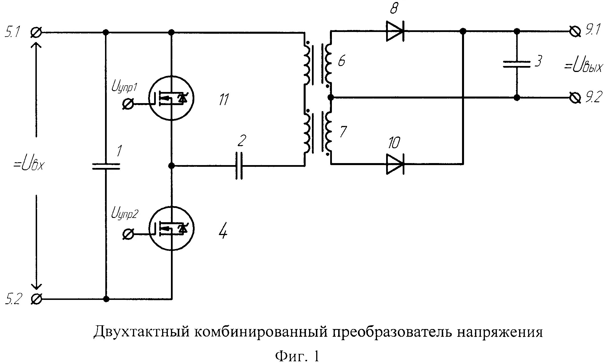 Принципиальная электрическая схема преобразователя ДВУХТАКТНЫЙ КОМБИНИРОВАННЫЙ ПРЕОБРАЗОВАТЕЛЬ НАПРЯЖЕНИЯ