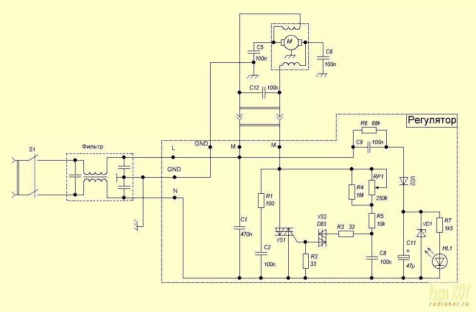 Принципиальная электрическая схема пылесоса РадиоКот :: Вторая жизнь пылесоса "Тайфун"