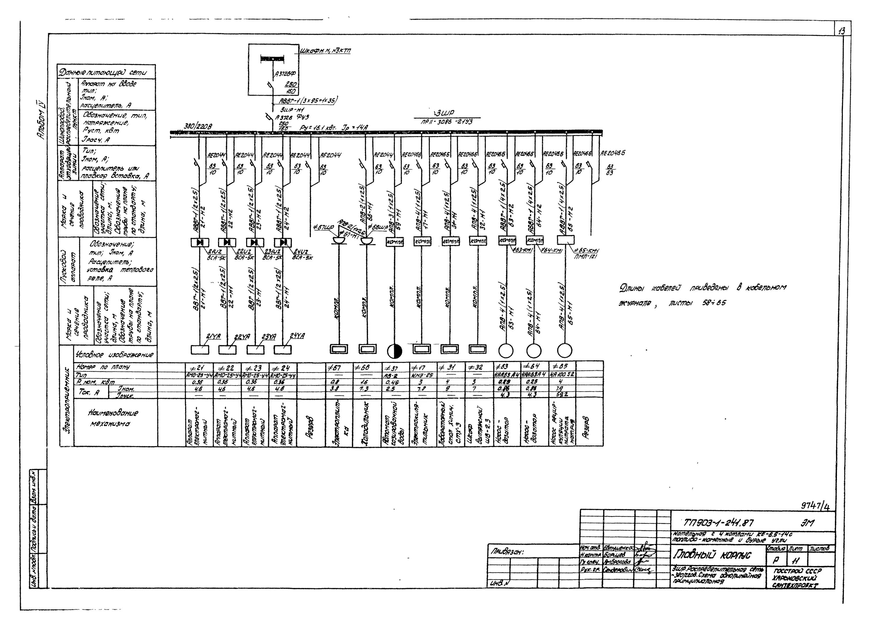 Принципиальная электрическая схема распределительной сети Скачать Типовой проект 903-1-241.87 Альбом IV. Силовое электрооборудование. Элек