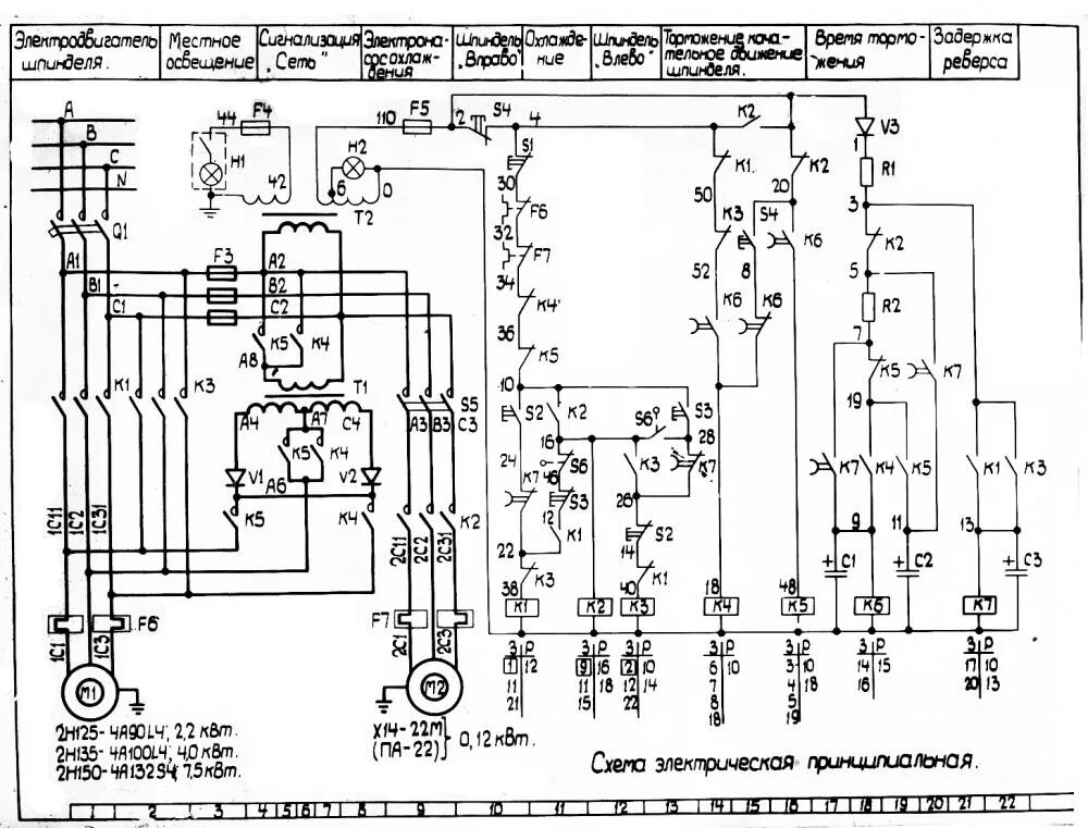 Принципиальная электрическая схема расточного станка Сверлильный станок 2н125 схема электрическая