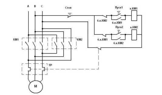 Принципиальная электрическая схема реверсивного двигателя Подключение электродвигателя 220в и 380в Системы электропривода.