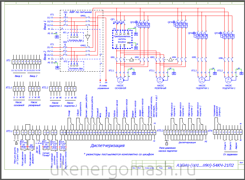 Принципиальная электрическая схема шкафа управления Вводные распределительные шкафы ГРАНТОР СЕЛЕКТ - УКЭМ Екатеринбург