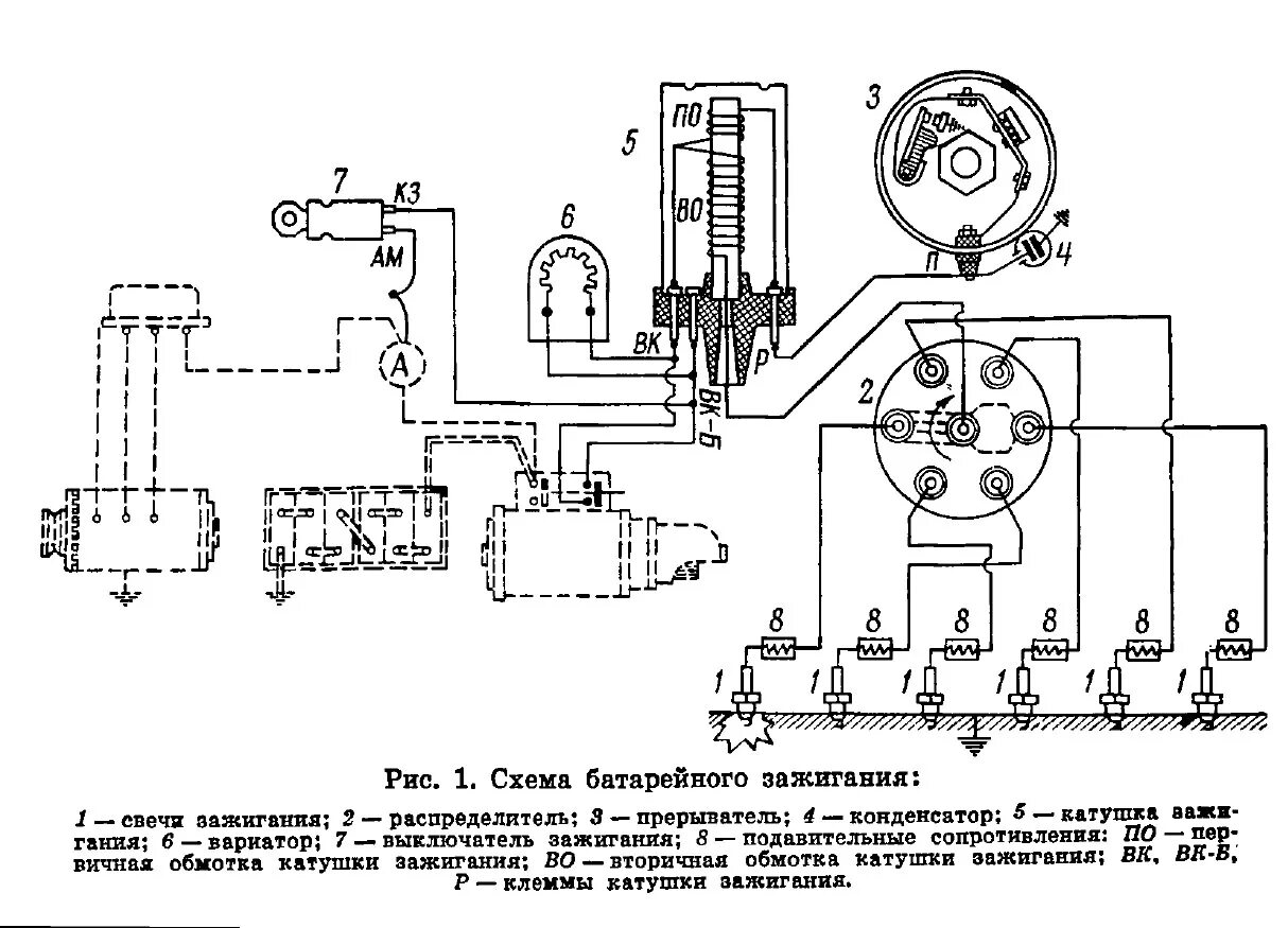 Принципиальная электрическая схема системы батарейного зажигания Батарейная система зажигания: найдено 83 изображений