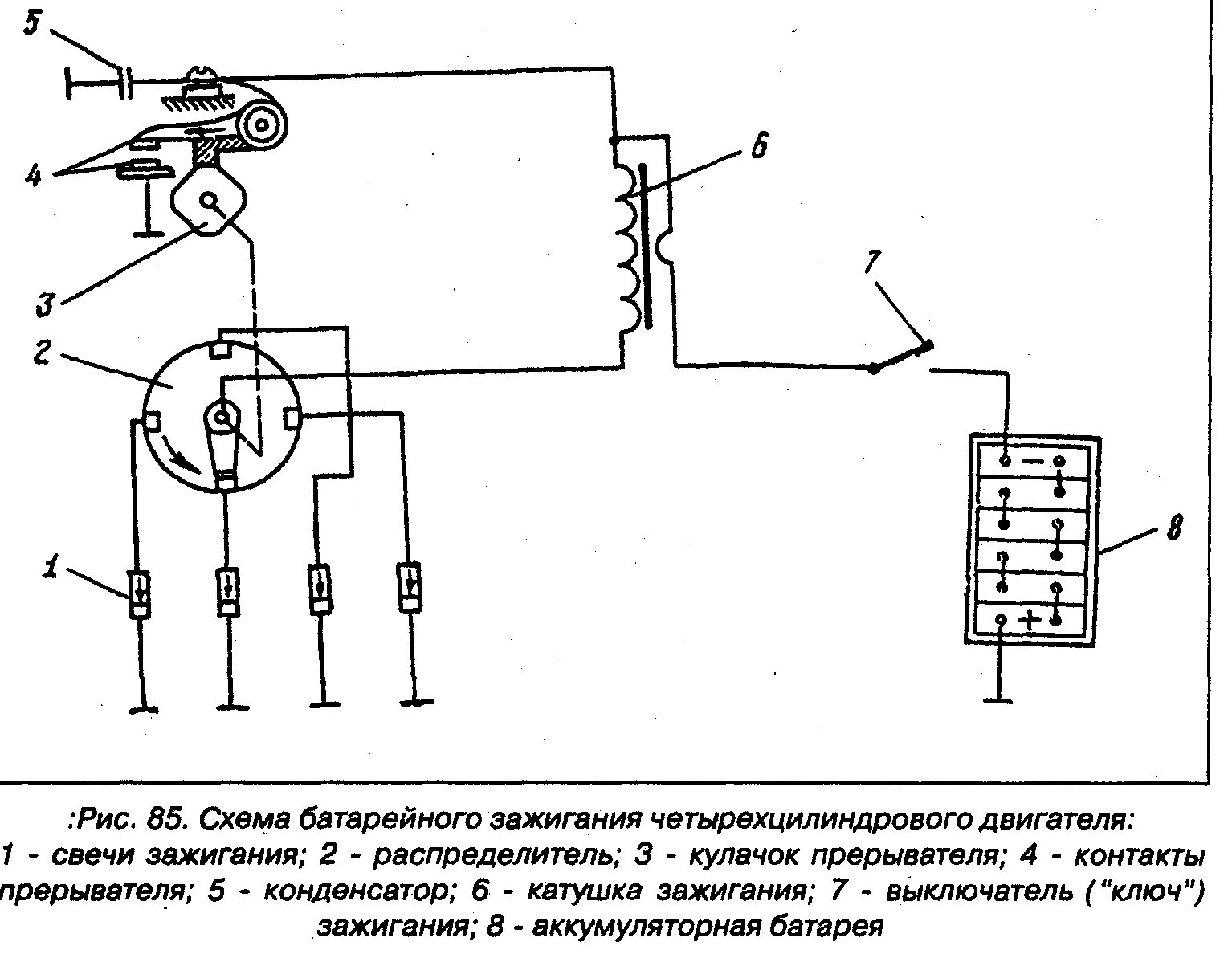 Принципиальная электрическая схема системы батарейного зажигания Схема зажигания газ 24 59 фото - KubZap.ru