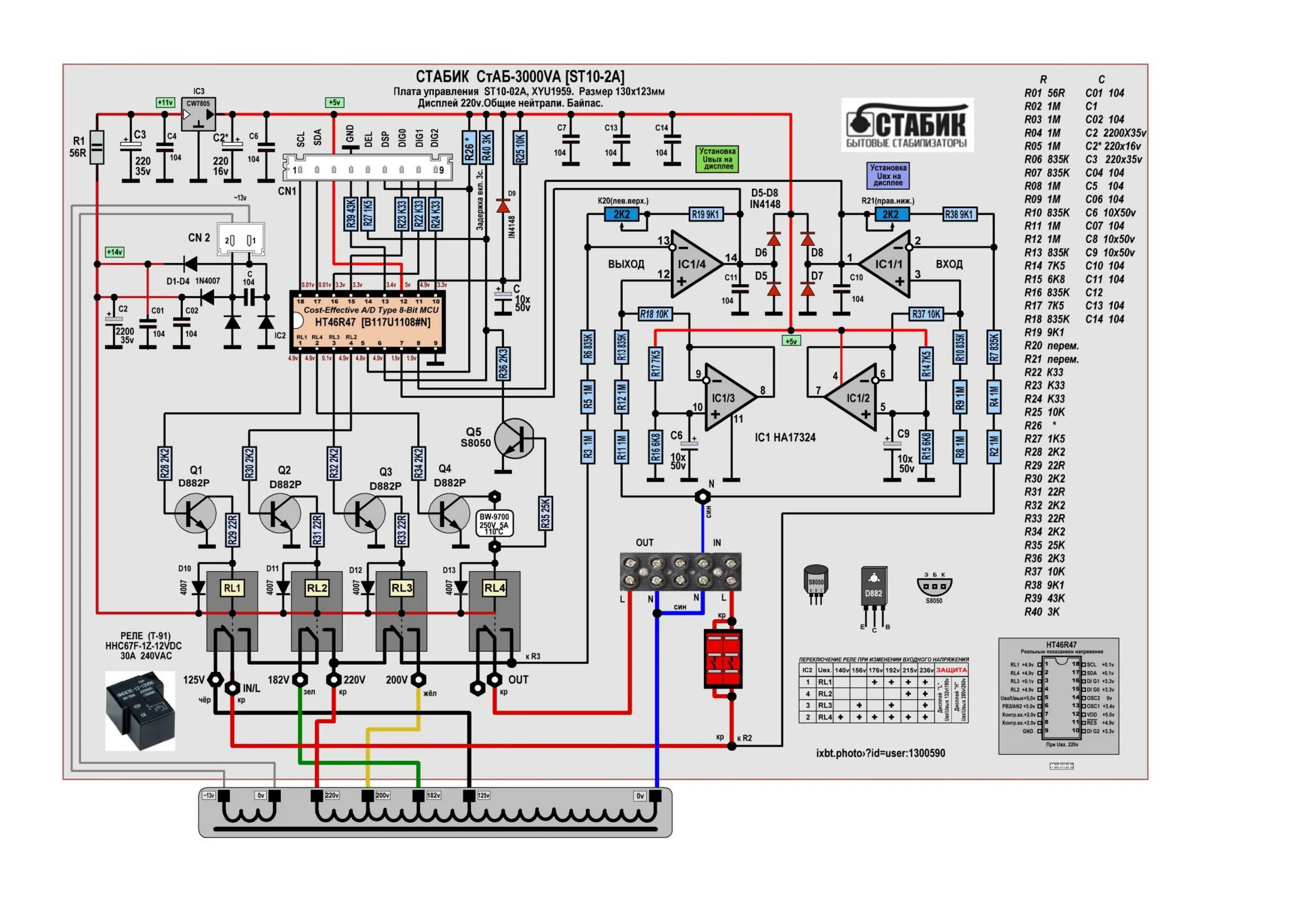 Принципиальная электрическая схема стабилизатора квантт 05.Стабик СтАР-3000 ST10-02A. Схема принципиальная. - 27. 4 реле. (STABIK). СТАБ