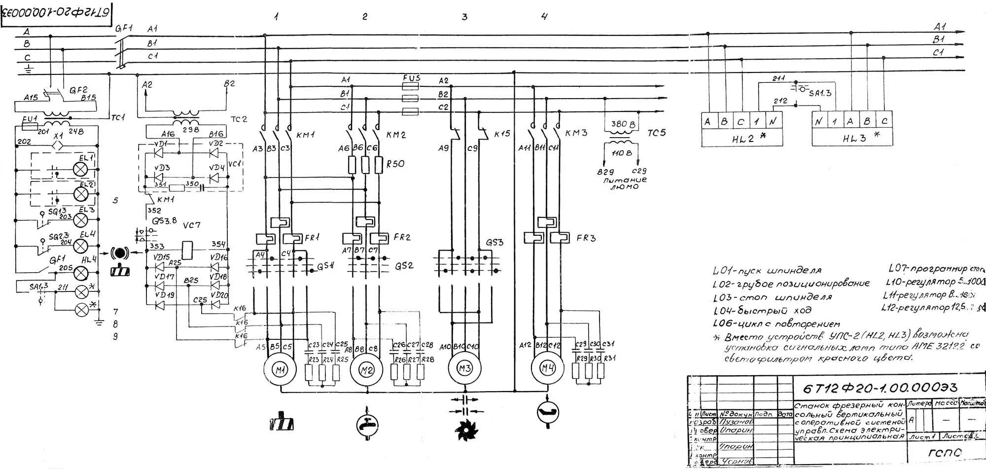 Принципиальная электрическая схема станкa cu1000 6Т12Ф20 Схема и Электрооборудование станка