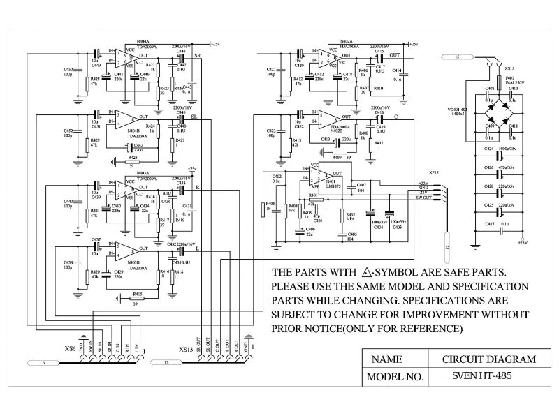 Принципиальная электрическая схема sven SVEN HT-485 Service Manual