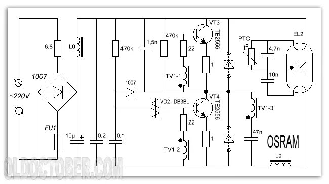 Принципиальная электрическая схема светильника Схема и техническая информация по энергосберегающим лампам Osram.