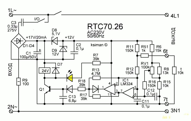 Принципиальная электрическая схема терморегулятора Комнатный встраиваемый аналоговый терморегулятор с внешним датчиком RTC70.26