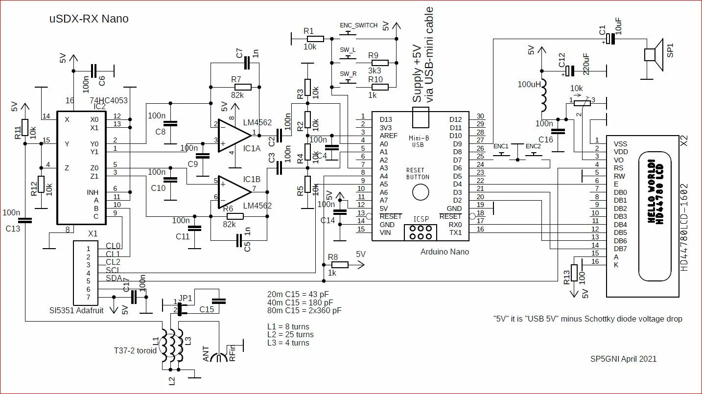 Принципиальная электрическая схема tibet sdr 40 Software Defined Radio with Arduino Nano Radio Club PZK LAB-EL HF5L