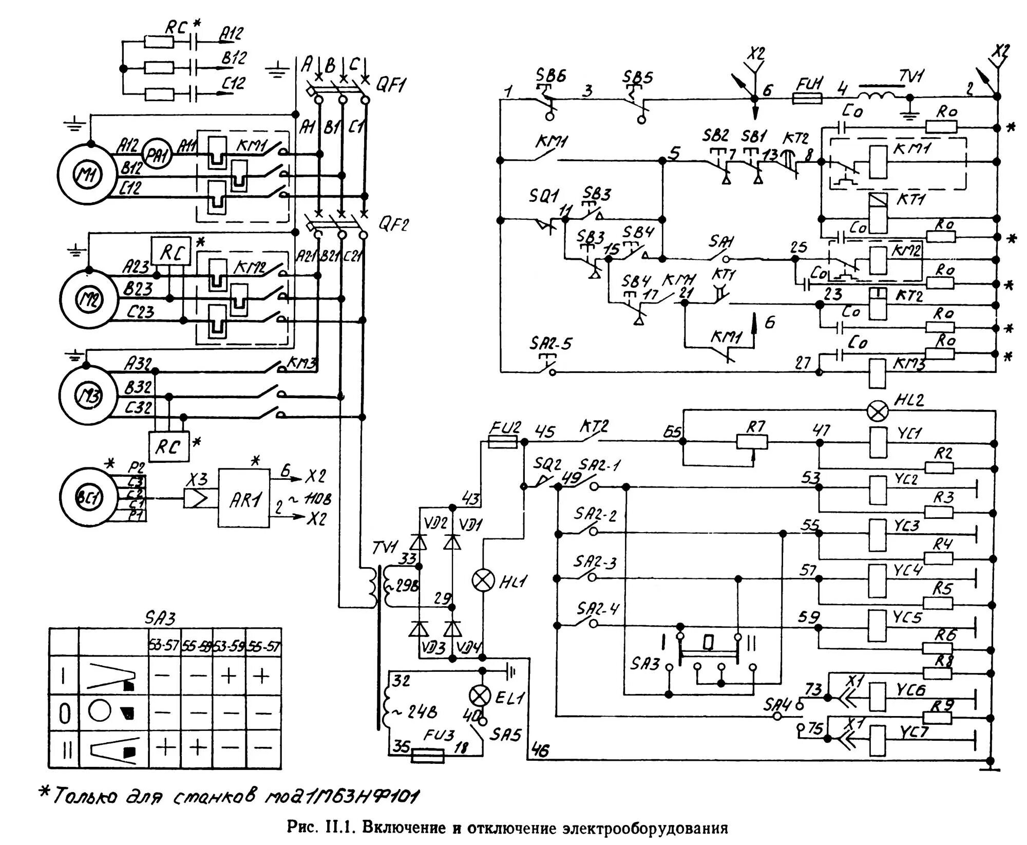 Принципиальная электрическая схема токарно винторезного станка 1М63Н, 1М63НФ101, 1М63Н-1, 1М63НФ101-1 Схема и Электрооборудование станка