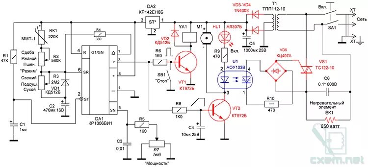 Принципиальная электрическая схема тостера sa 7603 Автоматика для тостера