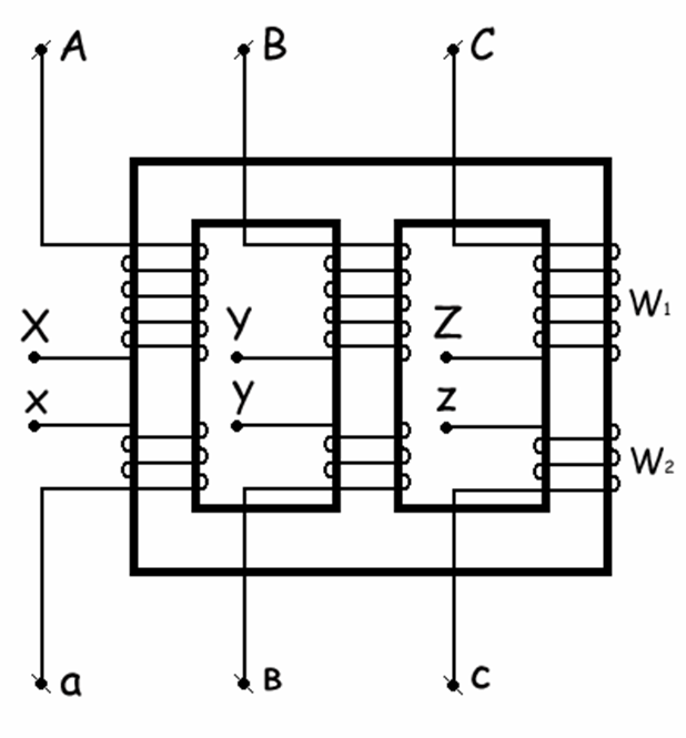 Принципиальная электрическая схема трансформатора Устройство трехфазного трансформатора напряжения