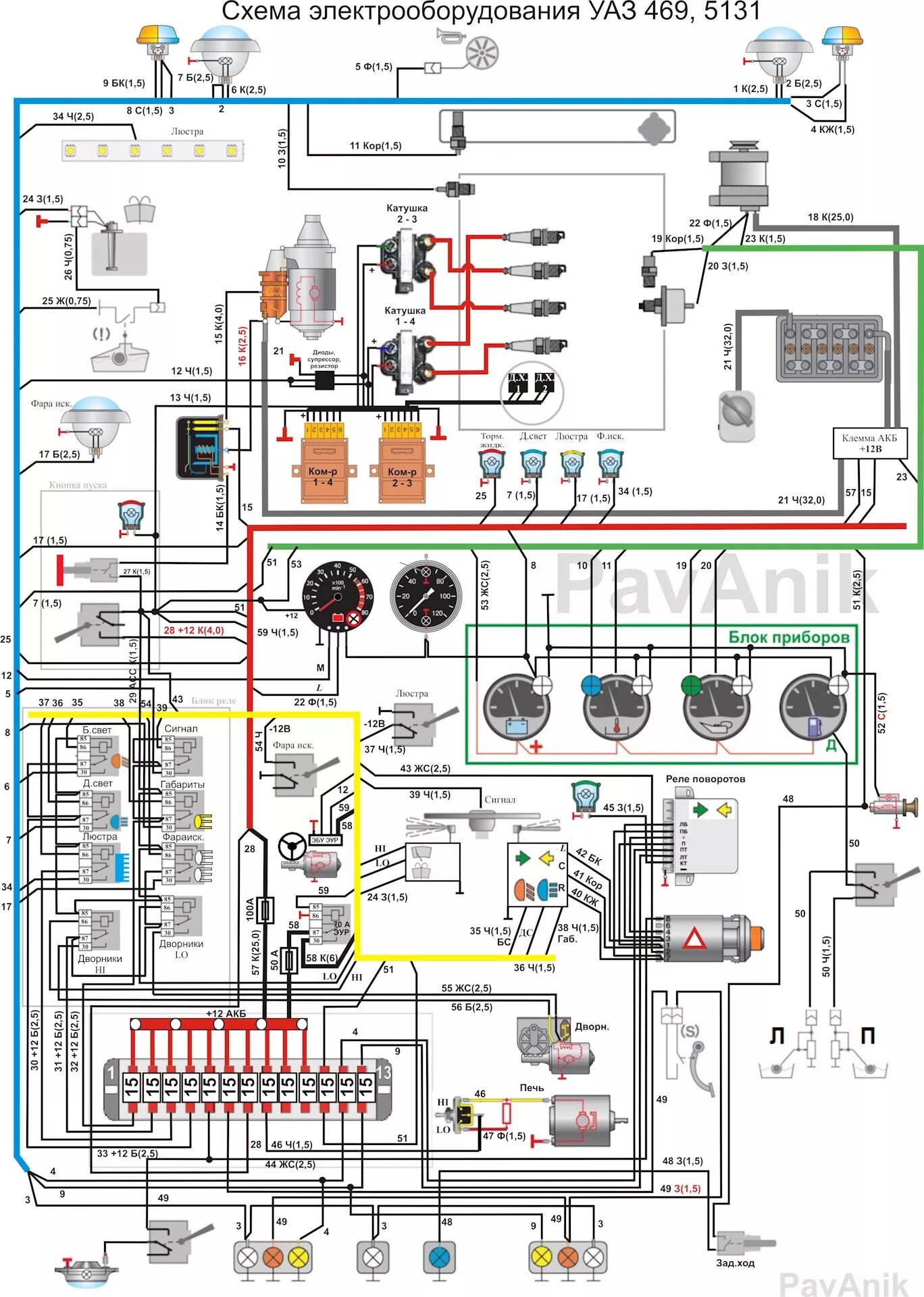 Принципиальная электрическая схема уаз буханка Прошу советов по моей схеме эл.оборудования на УАЗ 469, 3151. - УАЗ 469, 2,5 л, 