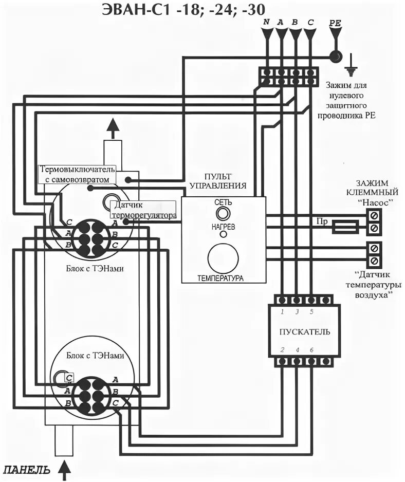 Принципиальная электрическая схема управления электрическим котлом ЭВАН С1 18 кВт Котёл электрический