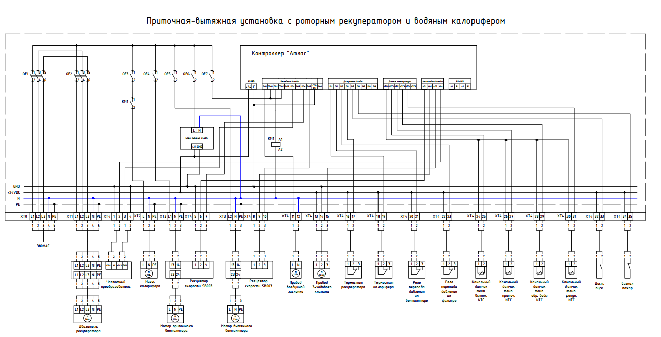 Принципиальная электрическая схема вентиляции Схема приточно вытяжной вентиляции с рекуперацией. Роторный рекуператор. CITYRON