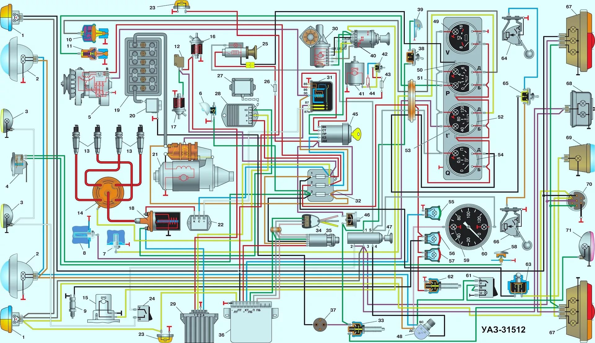 Принципиальная электрическая схема зажигания уаз 31512 схема электрооборудования УАЗ–31512 уаз 31514 уаз 31519 - УАЗ 31519, 2,5 л, 2003
