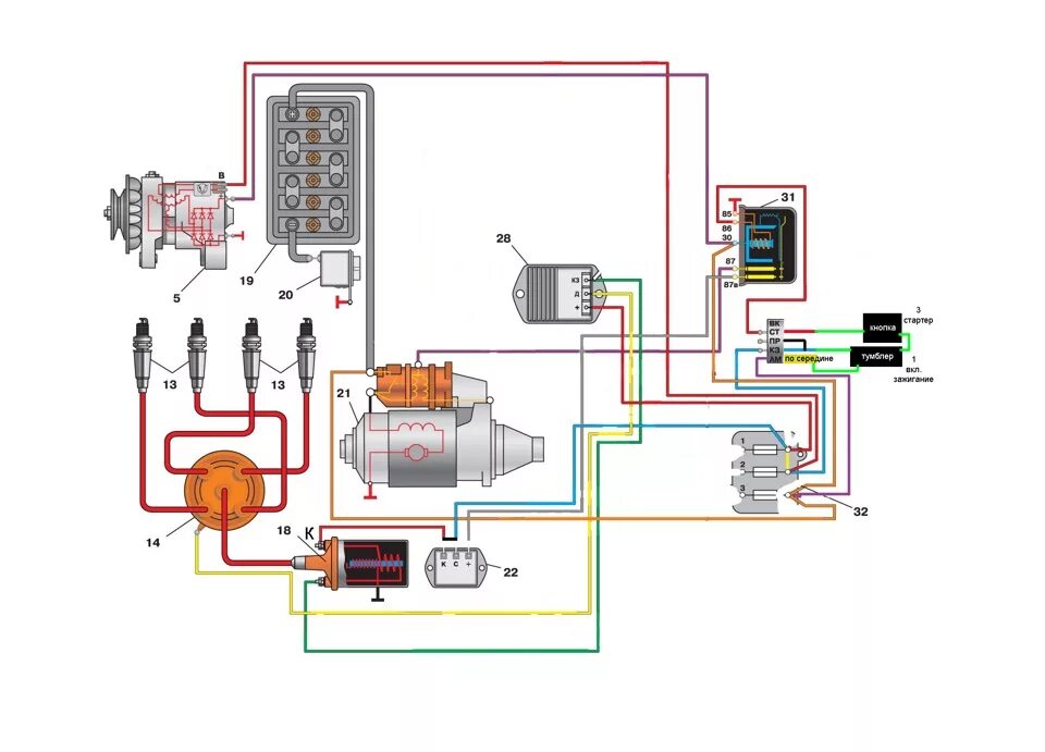 Принципиальная электрическая схема зажигания уаз 31512 Самоделим по проводке - зажигание. - УАЗ 31512, 2,5 л, 1988 года электроника DRI