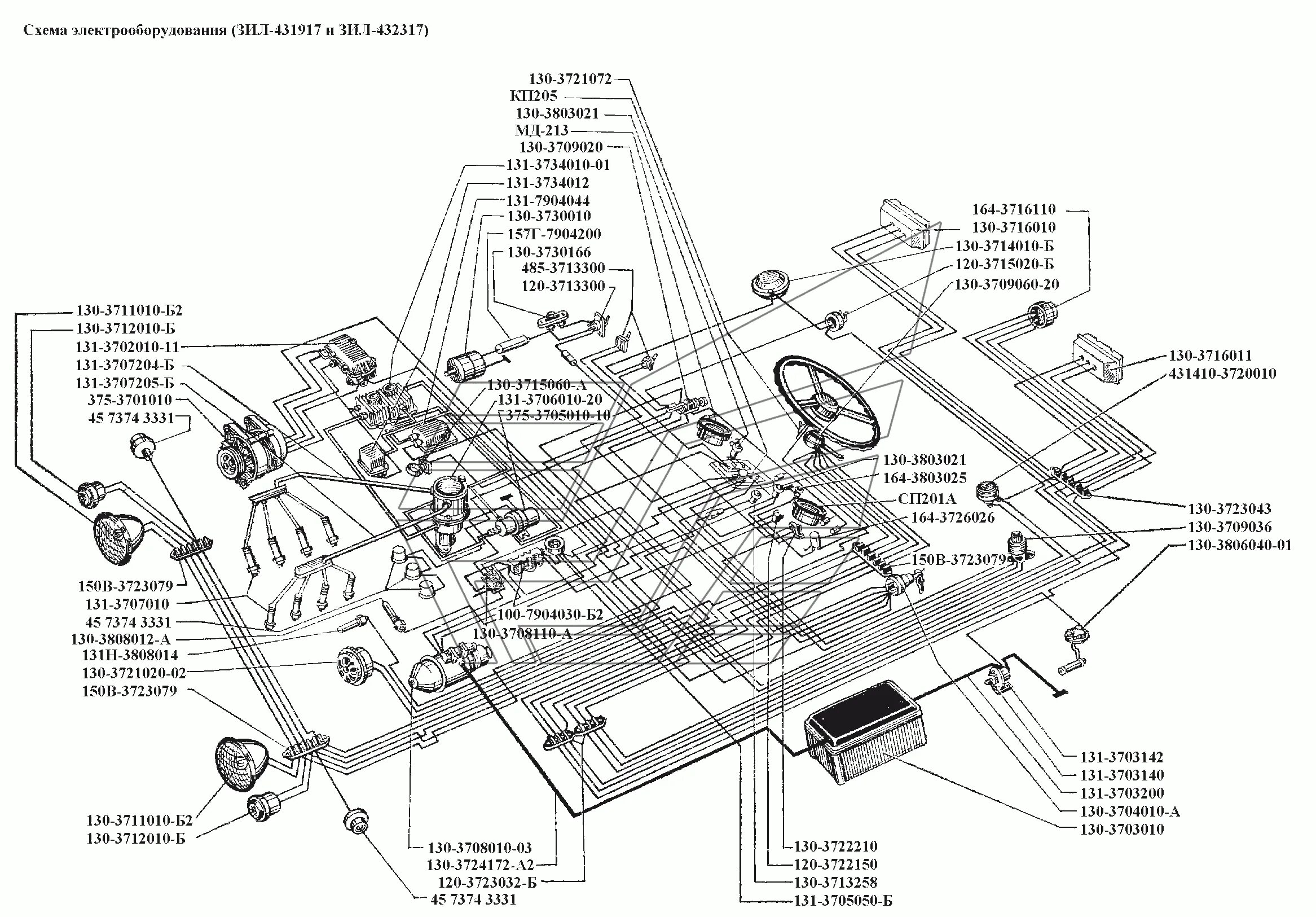 Принципиальная электрическая схема зил Электрооборудование\Схема электрооборудования (ЗИЛ-431917 и ЗИЛ-432317) ЗИЛ-4314