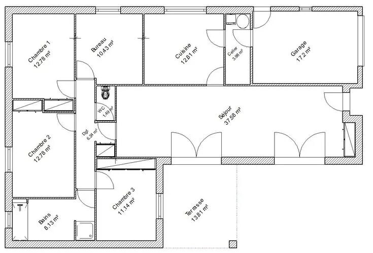 Принципиальная схема дома Souvent Cuisine: Plan De Maison Chambres Plan Maison 4 Chambres Plain Pied MY76 