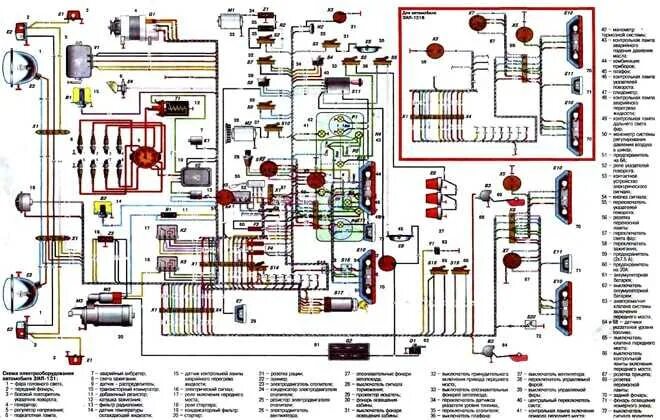Принципиальная схема электрическая зил 130 Схема проводки зил 130 цветная с описанием с контактным трамблером - фото
