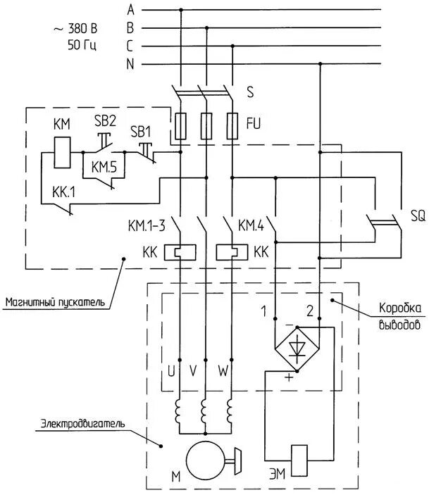 Принципиальная схема электрической тали Крановые электродвигатели ПНД со встроенным / пристроенным тормозом - СЭТК