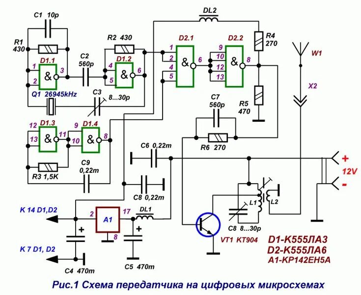 Принципиальная схема передатчика Схема передатчика на цифровых микросхемах Кое-что из радиотехники Схемотехника, 