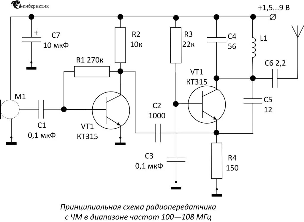 Принципиальная схема передатчика Радиопередатчик с ЧМ в диапазоне частот 100—108 МГц