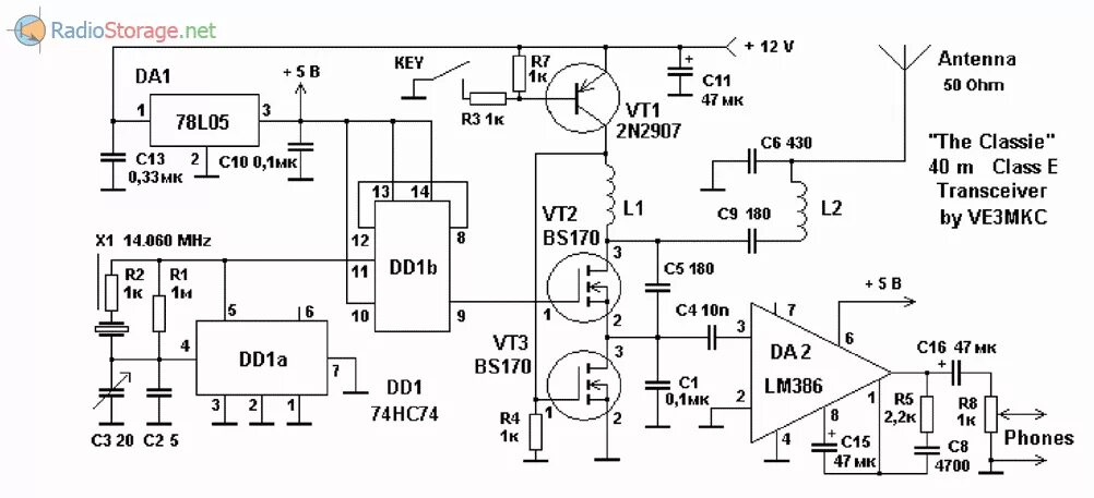 Принципиальная схема передатчика Простой трансивер класса Е - CLASSIE (40м, мощность 1,8 Вт)