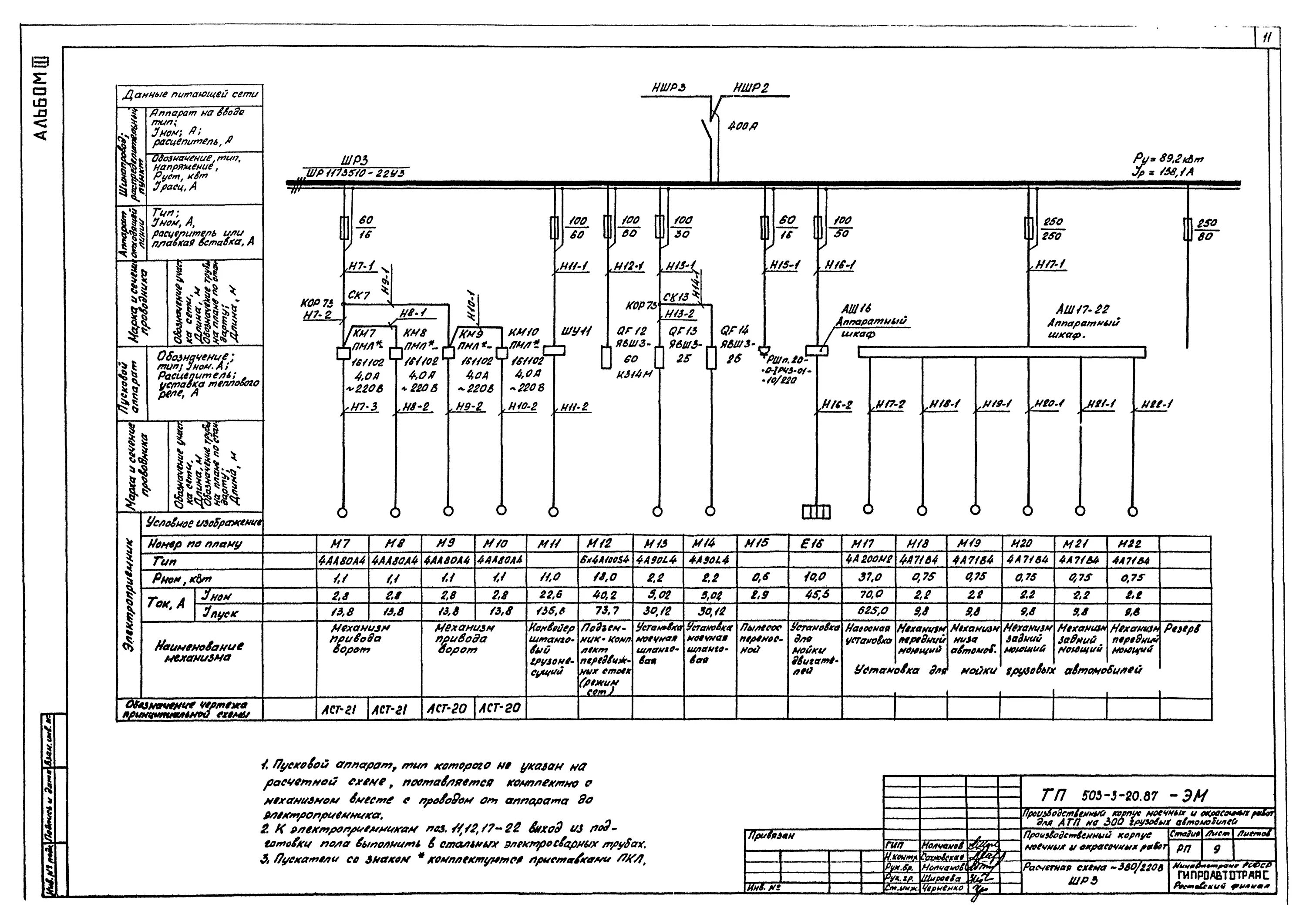 Принципиальная схема питающей сети Скачать Типовой проект 503-3-20.87 Альбом III. Силовое электрооборудование. Элек