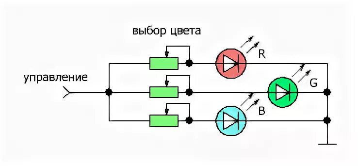 Принципиальная схема подключения 3 цветного светодиода 118-Adjusty_LED - подстраиваемый RGB-светодиод - GetChip.net