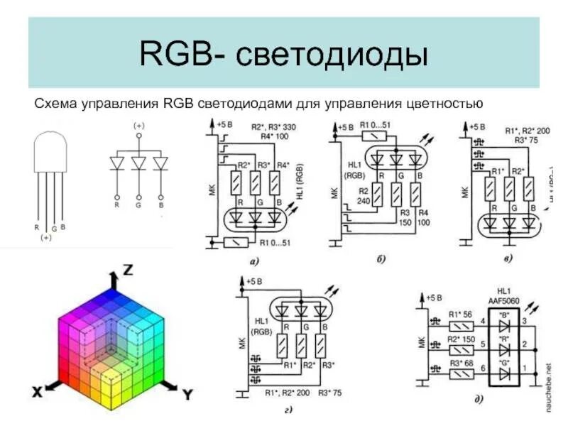 Принципиальная схема подключения 3 цветного светодиода Все о светодиодах на 1 Dт: характеристика, маркировка, схемы подключения