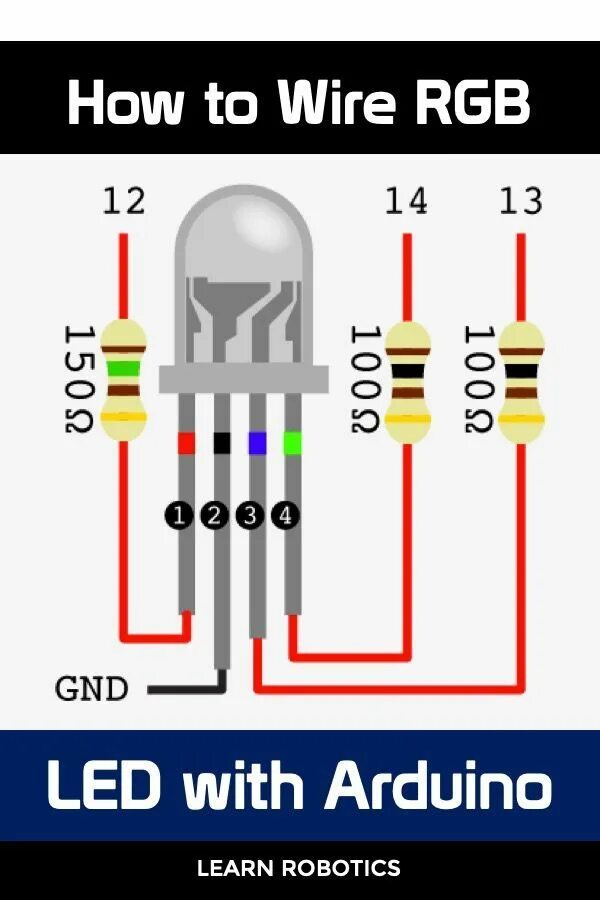 Принципиальная схема подключения 3 цветного светодиода Program RGB LEDs with Arduino Cool arduino projects, Arduino, Arduino projects