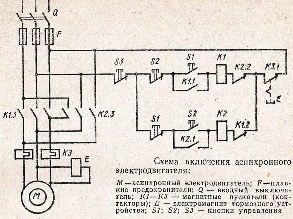 Принципиальная схема подключения двигателя Управление электродвигателем