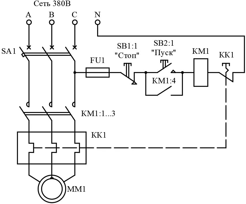 Принципиальная схема подключения электродвигателя через пускатель Картинки СХЕМА ПУСК СТОП КОНТАКТОРА