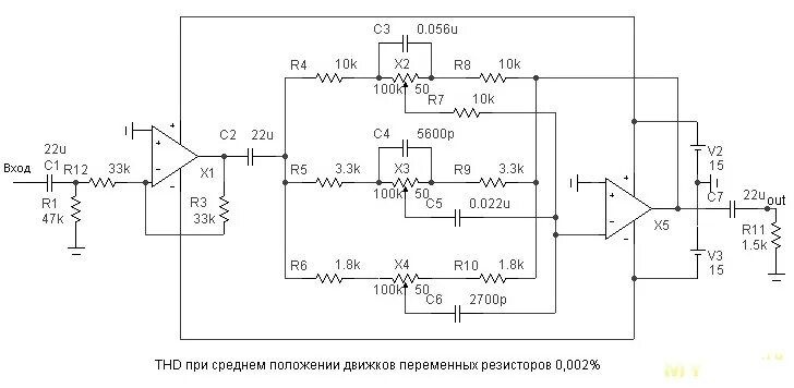 Принципиальная схема предварительного усилителя Регулятор тембра (Темброблок)