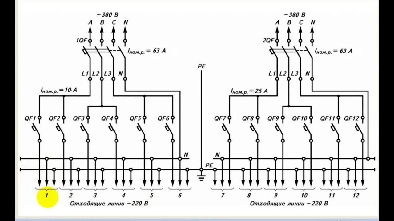 Принципиальная схема распределительного щита Описание Схемы распределительного Щита - YouTube