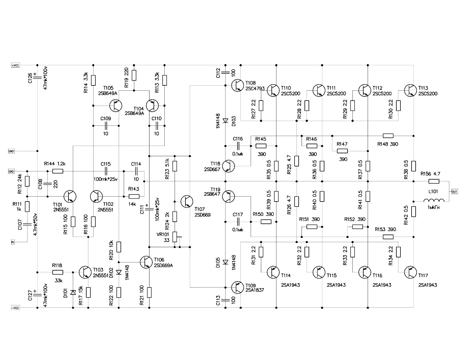 Принципиальная схема усилителя Токовая защита выходных транзисторов усилителя 200w - Усилители на транзисторах,