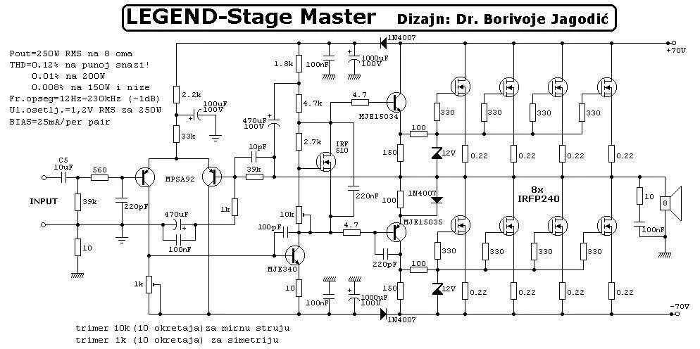 Принципиальная схема усилителя мощности 250W RMS Power Amplifier PCB Legend Stage Master Audio amplifier, Power amplifie