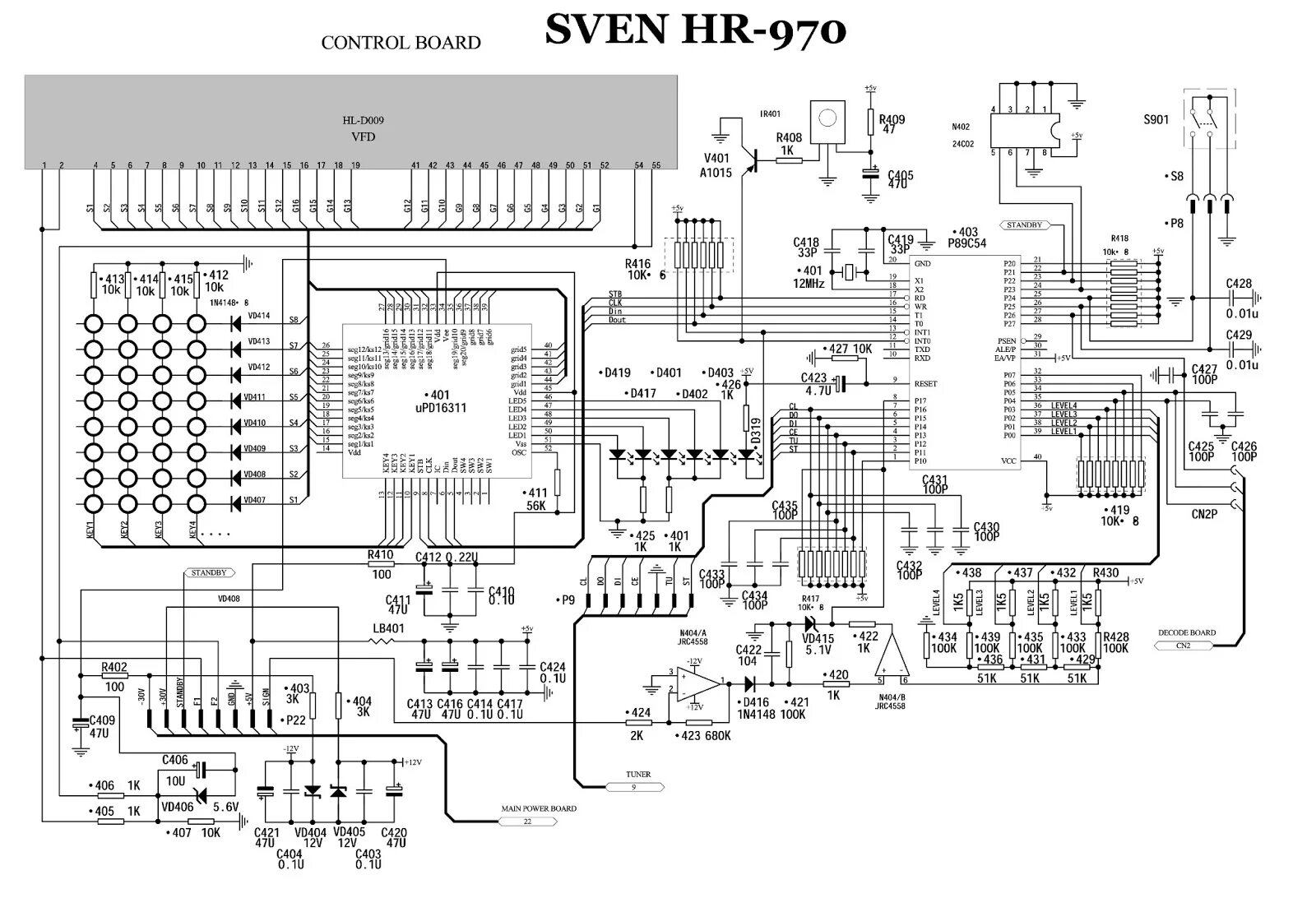 Принципиальная схема усилителя sven ms 970 Electro help: SVEN - HR-970 - AMP - CONTROL AND HEADPHONE CONTROL BOARD - SCHEMA