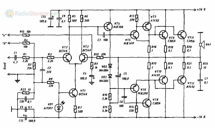 Принципиальная схема усилителя звука история Принципиальная схема усилителя мощности низкой частоты для сабвуфера на 150Вт Ma