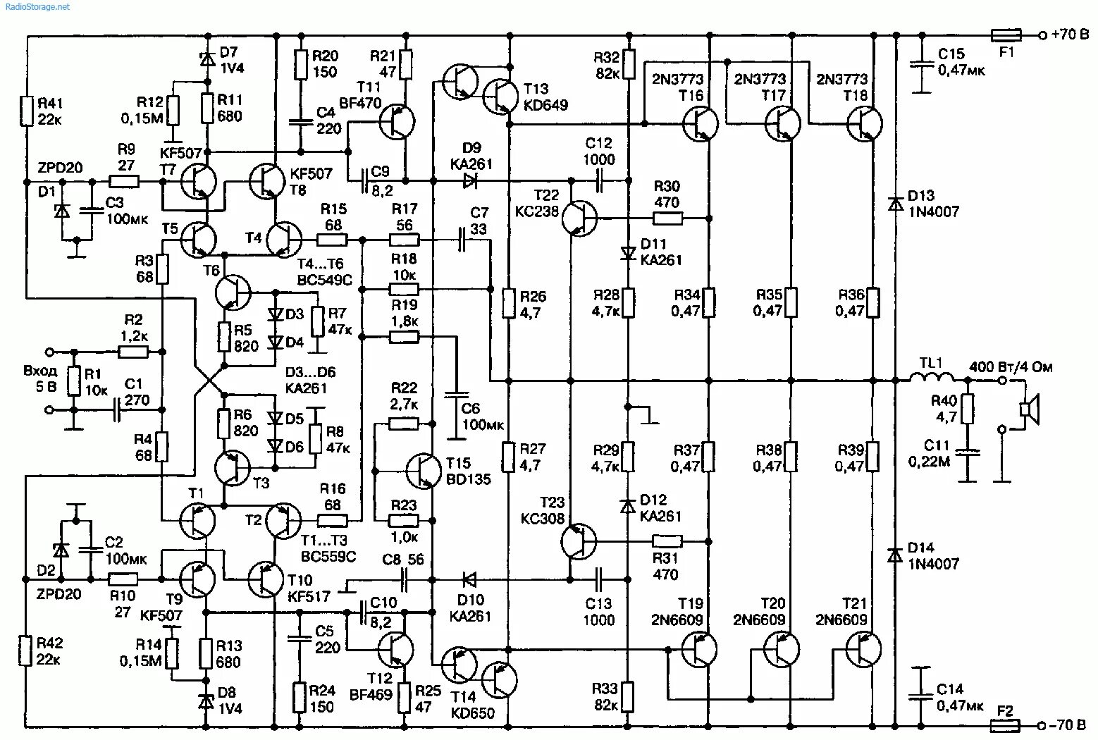 Принципиальная схема усилителя звука история Эстрадные УМЗЧ высокой мощности (300 и 550 Вт)