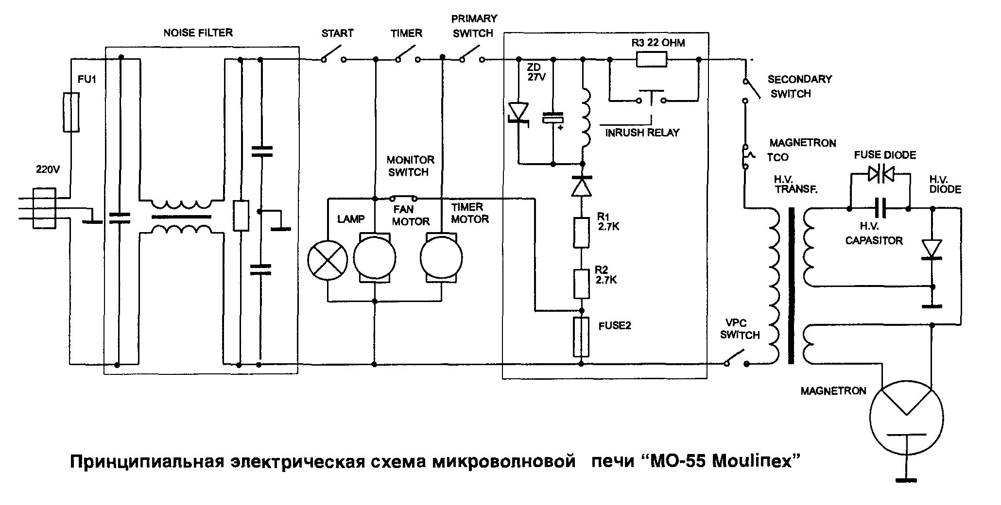 Принципиальные бытовые электрические схемы Микроволновая печь "MO-50 Moulinex"