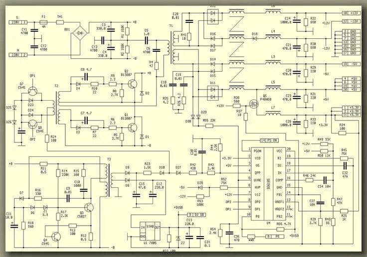 Принципиальные электрические схемы блоков питания компьютеров Компьютерные блоки питания атх схемы электрические принципиальные в 2024 г Принц